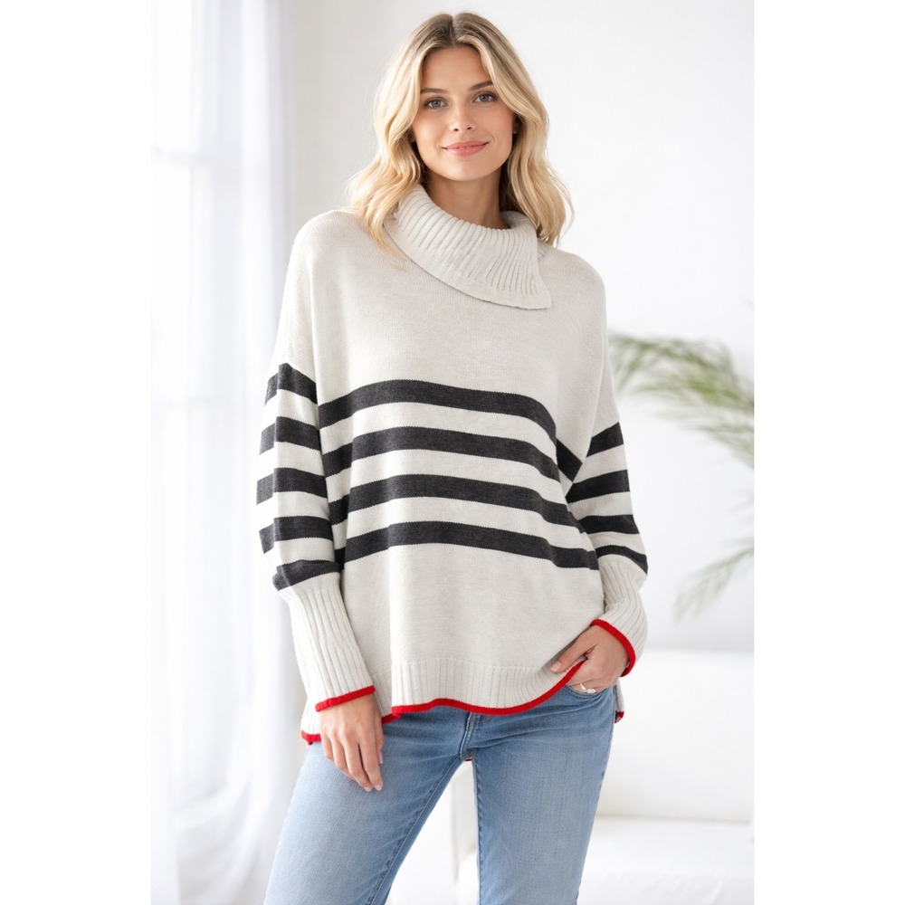 Mersea Split Neck Sweater Marina Coastal Preppy Fisherman Slouchy One Size‎